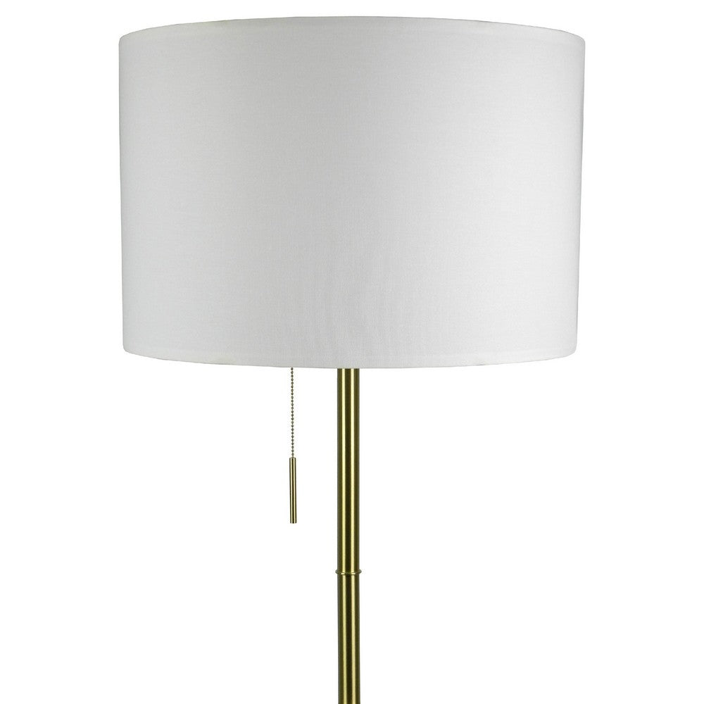 Simi Floor Lamp, Adjustable Tripod, White Linen Shade, Gold Metal - BM349748