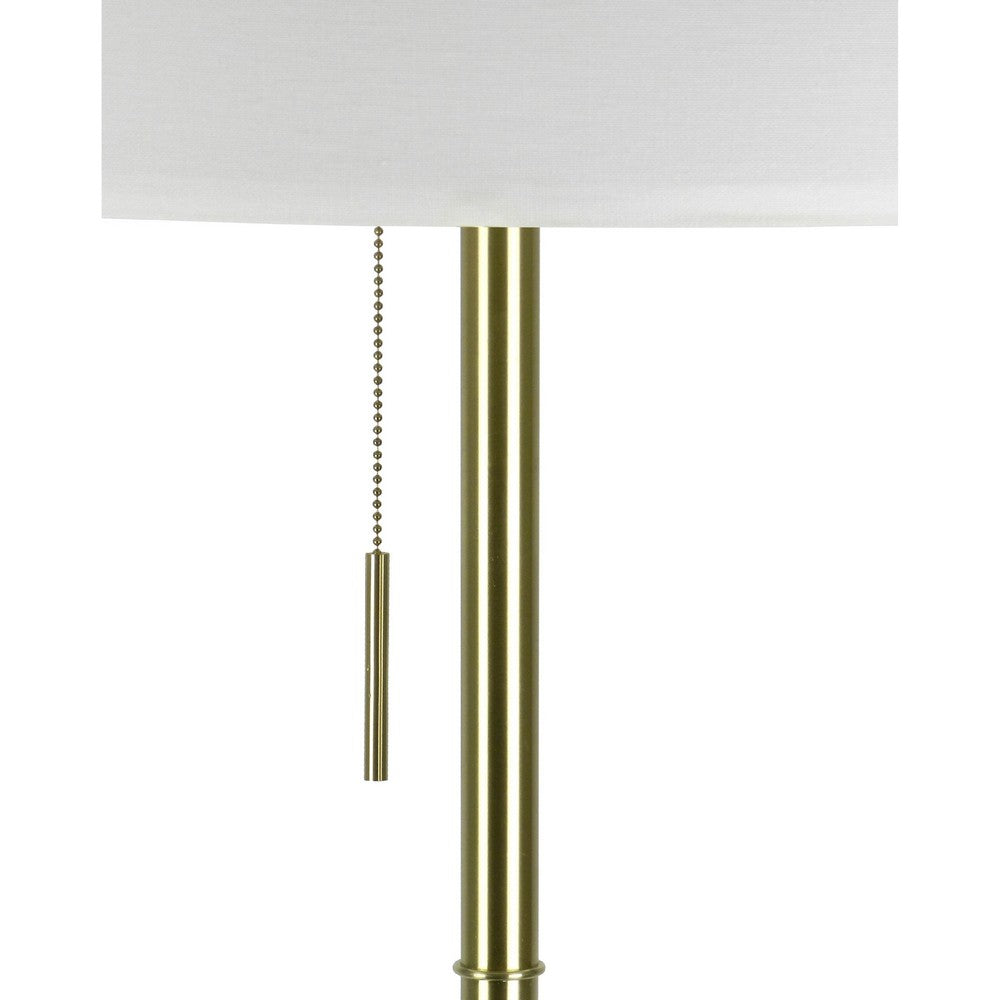 Simi Floor Lamp, Adjustable Tripod, White Linen Shade, Gold Metal - BM349748