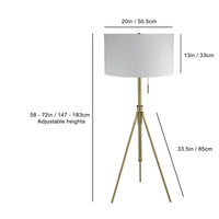 Simi Floor Lamp, Adjustable Tripod, White Linen Shade, Gold Metal - BM349748