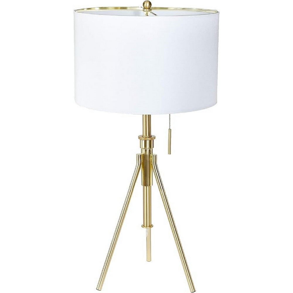 Simi Table Lamp, Adjustable Tripod, White Linen Shade, Gold Metal - BM349749