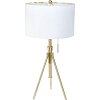 Simi Table Lamp, Adjustable Tripod, White Linen Shade, Gold Metal - BM349749