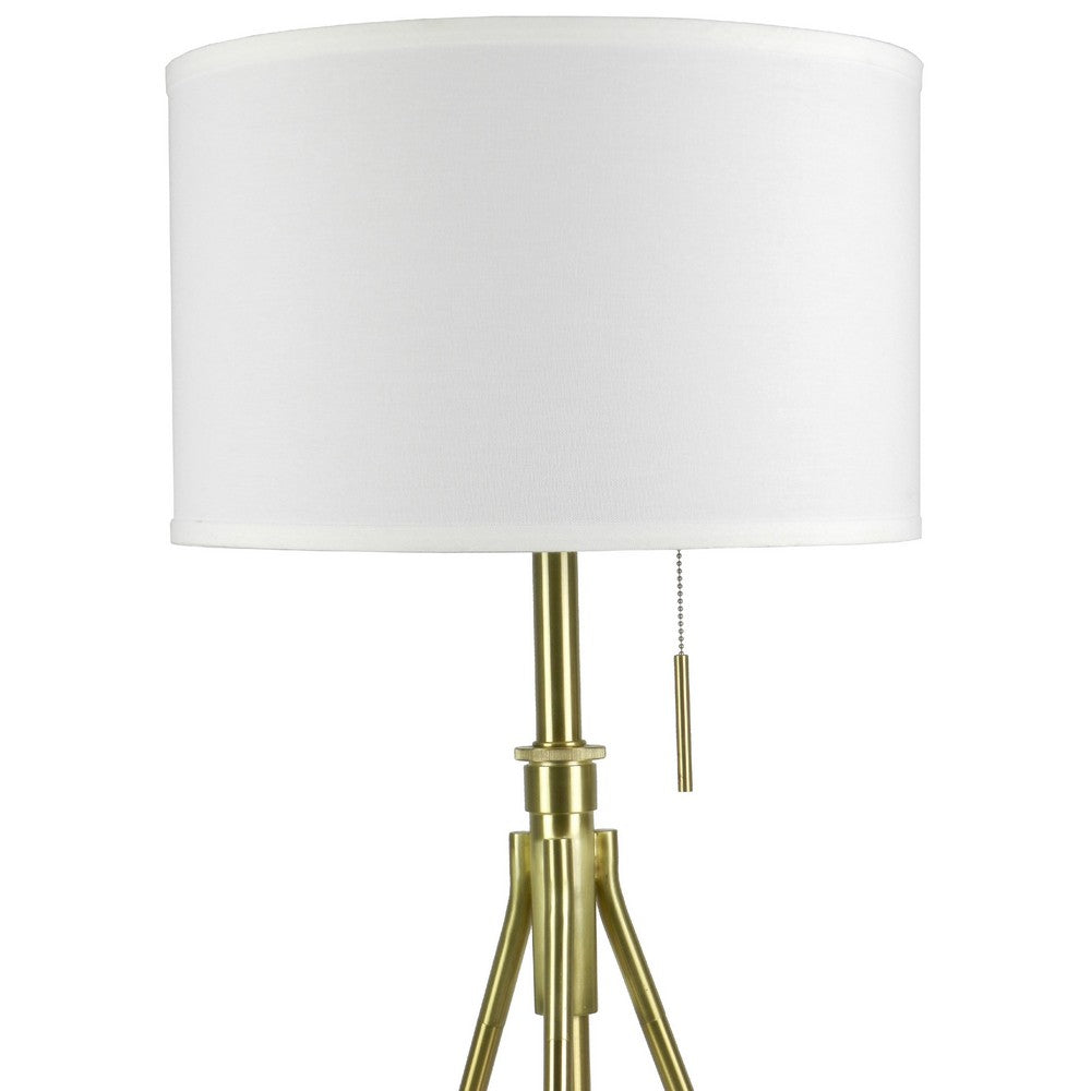 Simi Table Lamp, Adjustable Tripod, White Linen Shade, Gold Metal - BM349749