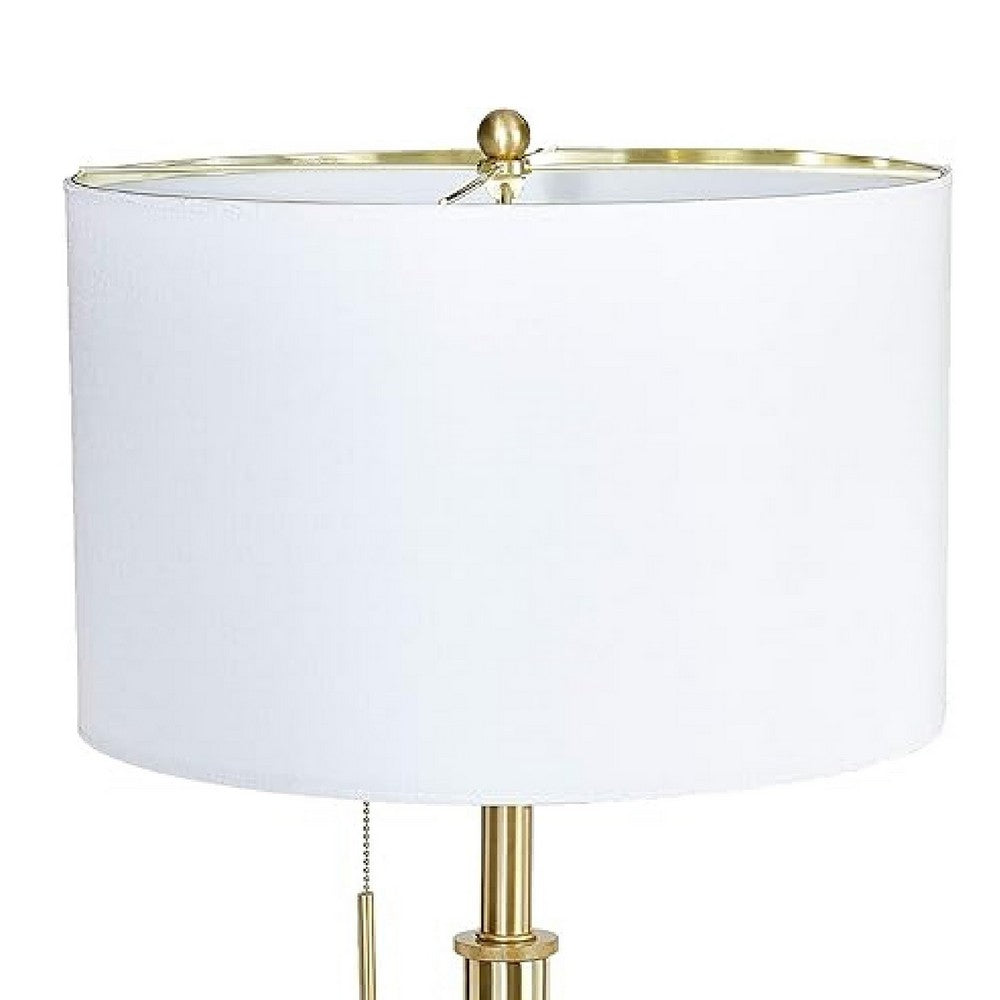 Simi Table Lamp, Adjustable Tripod, White Linen Shade, Gold Metal - BM349749