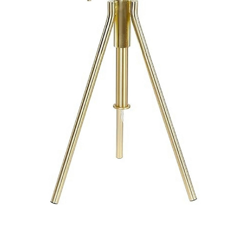 Simi Table Lamp, Adjustable Tripod, White Linen Shade, Gold Metal - BM349749