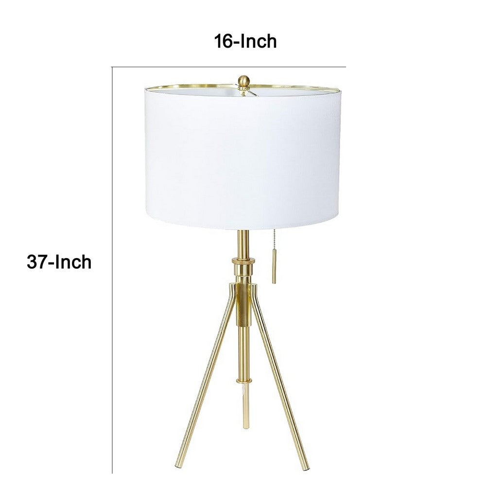 Simi Table Lamp, Adjustable Tripod, White Linen Shade, Gold Metal - BM349749