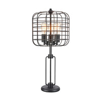 Emon 3 Bulb Table Lamp w USB, Black Metal Industrial Cage Shade - BM349750