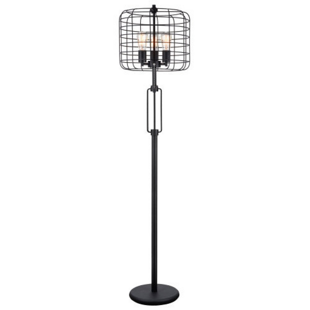 Emon 3 Bulb Floor Lamp, Matte Black Metal Industrial Cage Shade - BM349751