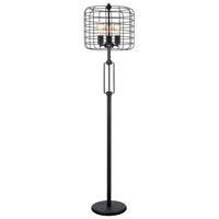Emon 3 Bulb Floor Lamp, Matte Black Metal Industrial Cage Shade - BM349751