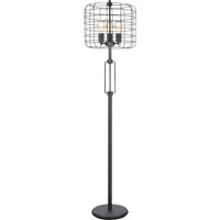 Emon 3 Bulb Floor Lamp, Matte Black Metal Industrial Cage Shade - BM349751