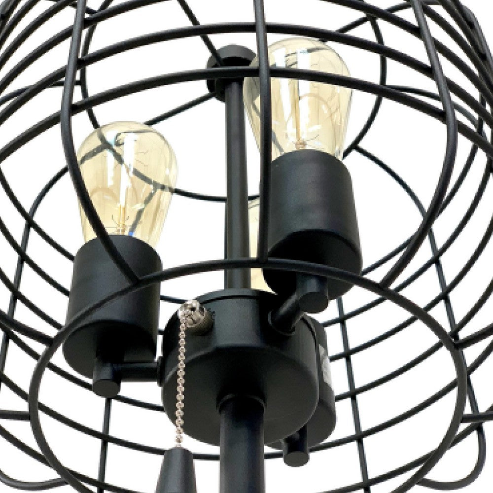 Emon 3 Bulb Floor Lamp, Matte Black Metal Industrial Cage Shade - BM349751