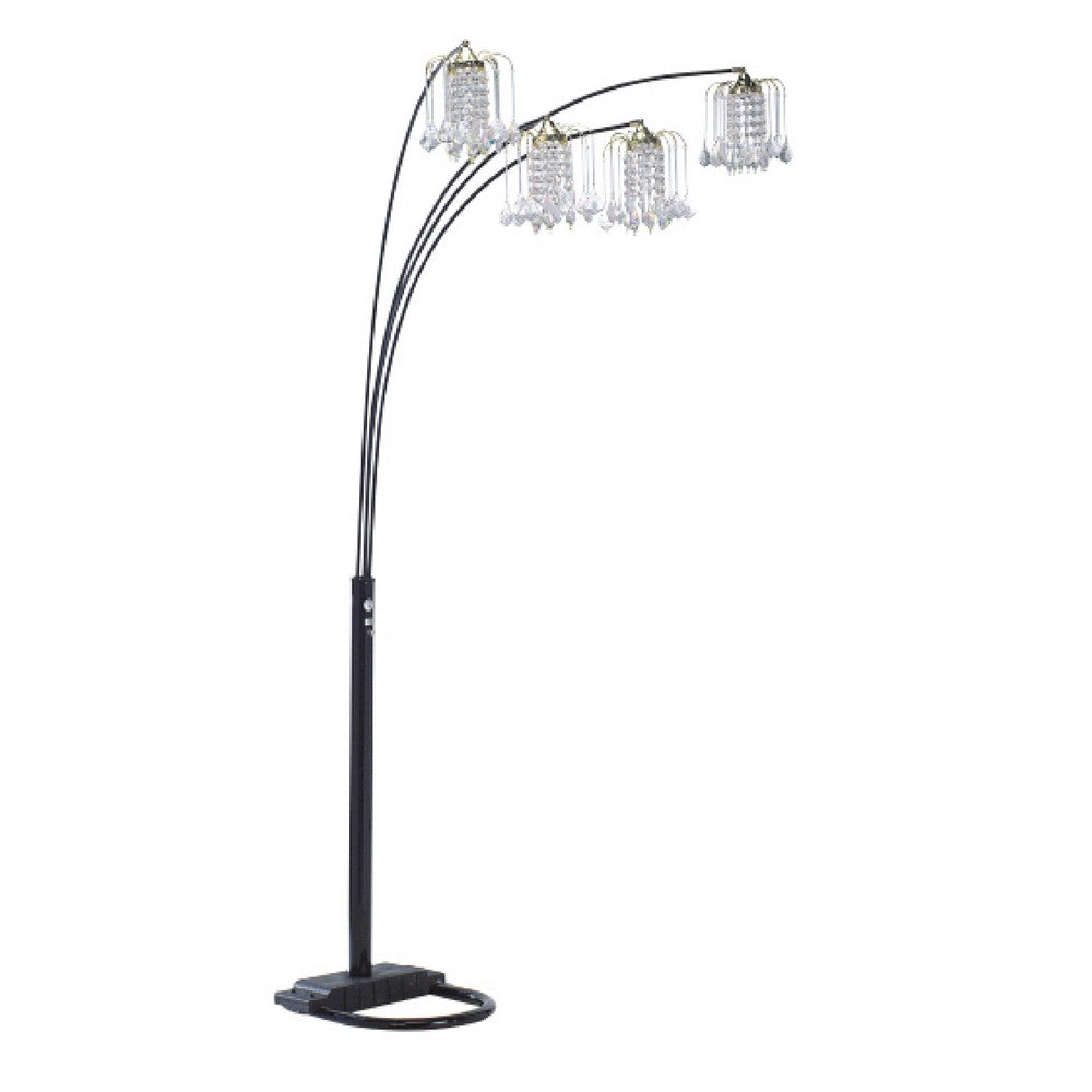 Kyle Arch Floor Lamp, Adjustable Arms, 4 Head Crystal Shades, Black, Gold - BM349752