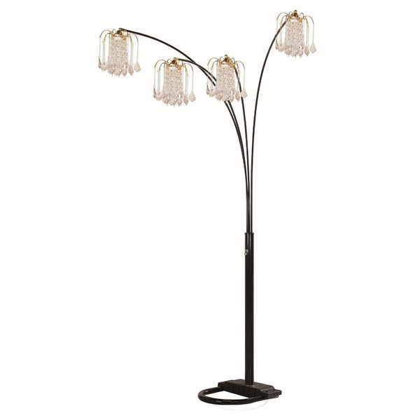 Kyle Arch Floor Lamp, Adjustable Arms, 4 Head Crystal Shades, Black, Gold - BM349752