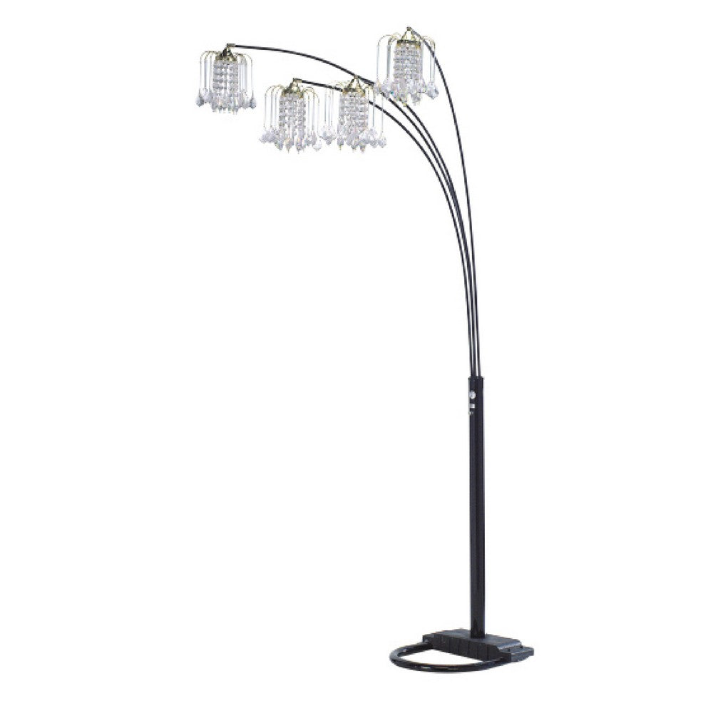Kyle Arch Floor Lamp, Adjustable Arms, 4 Head Crystal Shades, Black, Gold - BM349752