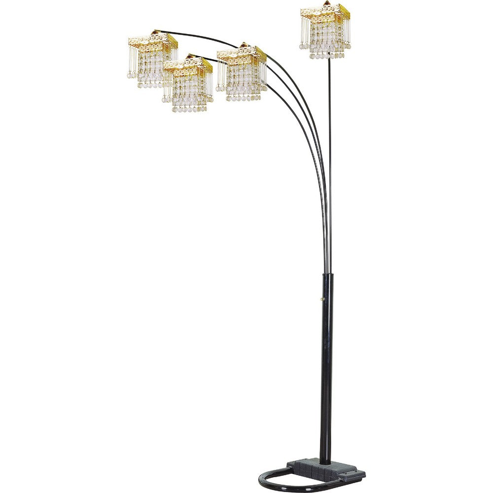 Kyle Arch Floor Lamp, Adjustable Arms, 4 Square Crystal Shades, Black, Gold - BM349753
