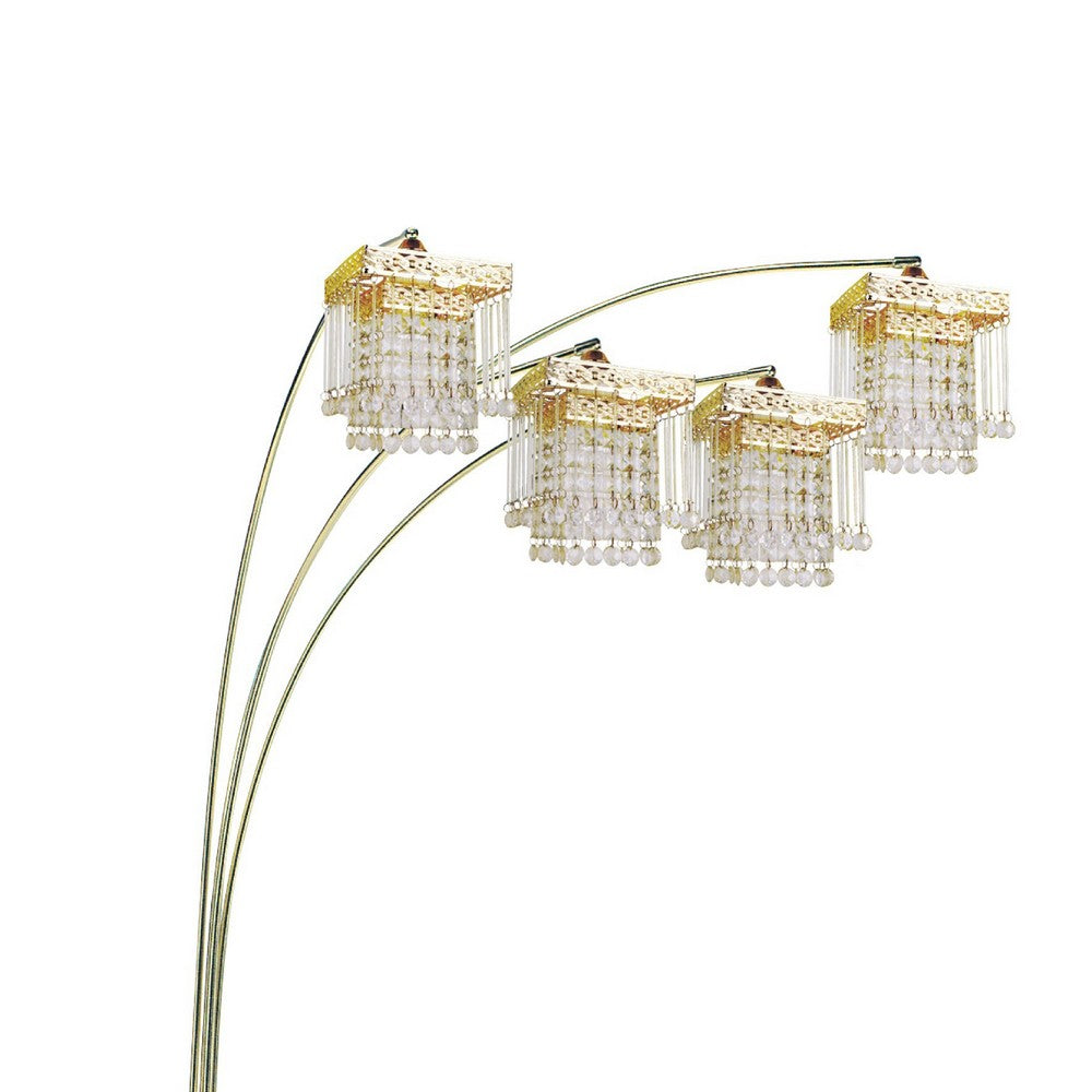 Kyle Arch Floor Lamp, Adjustable Arms, 4 Square Crystal Shades, Black, Gold - BM349753