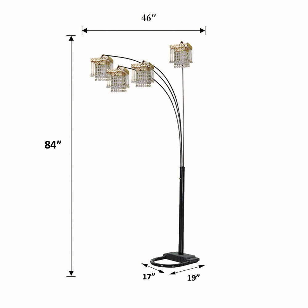 Kyle Arch Floor Lamp, Adjustable Arms, 4 Square Crystal Shades, Black, Gold - BM349753