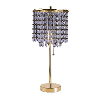 Table Lamp, Hanging Crystal Bead Shade, Pull String Switch, Gold Metal - BM349754