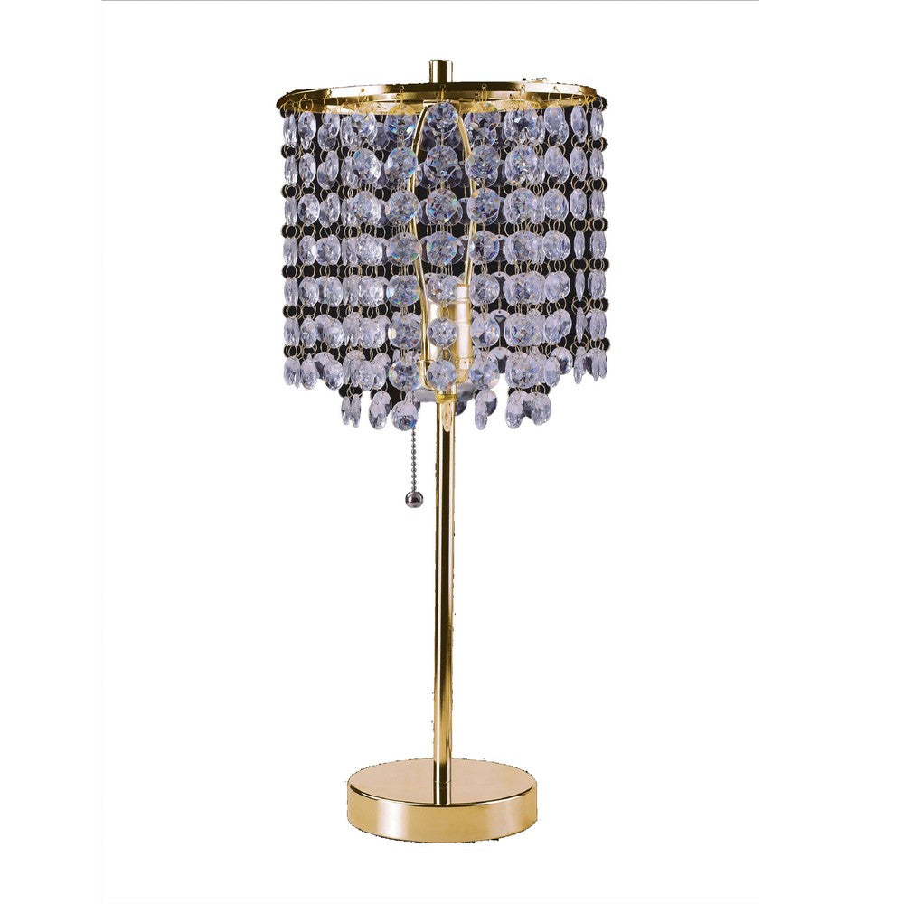 Table Lamp, Hanging Crystal Bead Shade, Pull String Switch, Gold Metal - BM349754