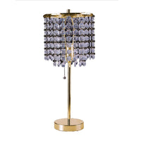 Table Lamp, Hanging Crystal Bead Shade, Pull String Switch, Gold Metal - BM349754
