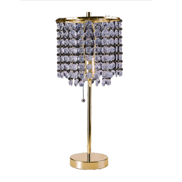 Table Lamp, Hanging Crystal Bead Shade, Pull String Switch, Gold Metal - BM349754
