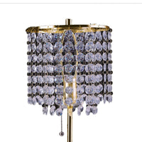 Table Lamp, Hanging Crystal Bead Shade, Pull String Switch, Gold Metal - BM349754