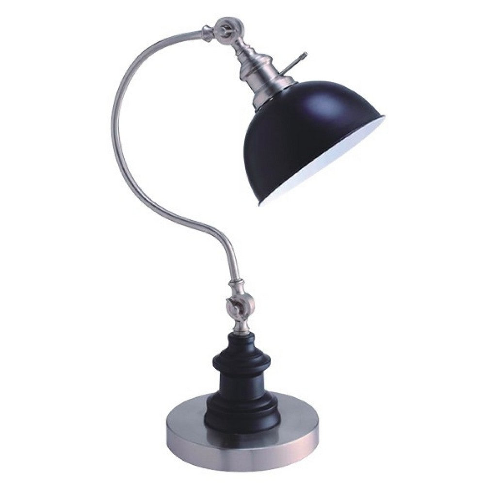 Roma Table Lamp, Gooseneck Arm and Adjustable Head, Nickel, Black Metal - BM349755