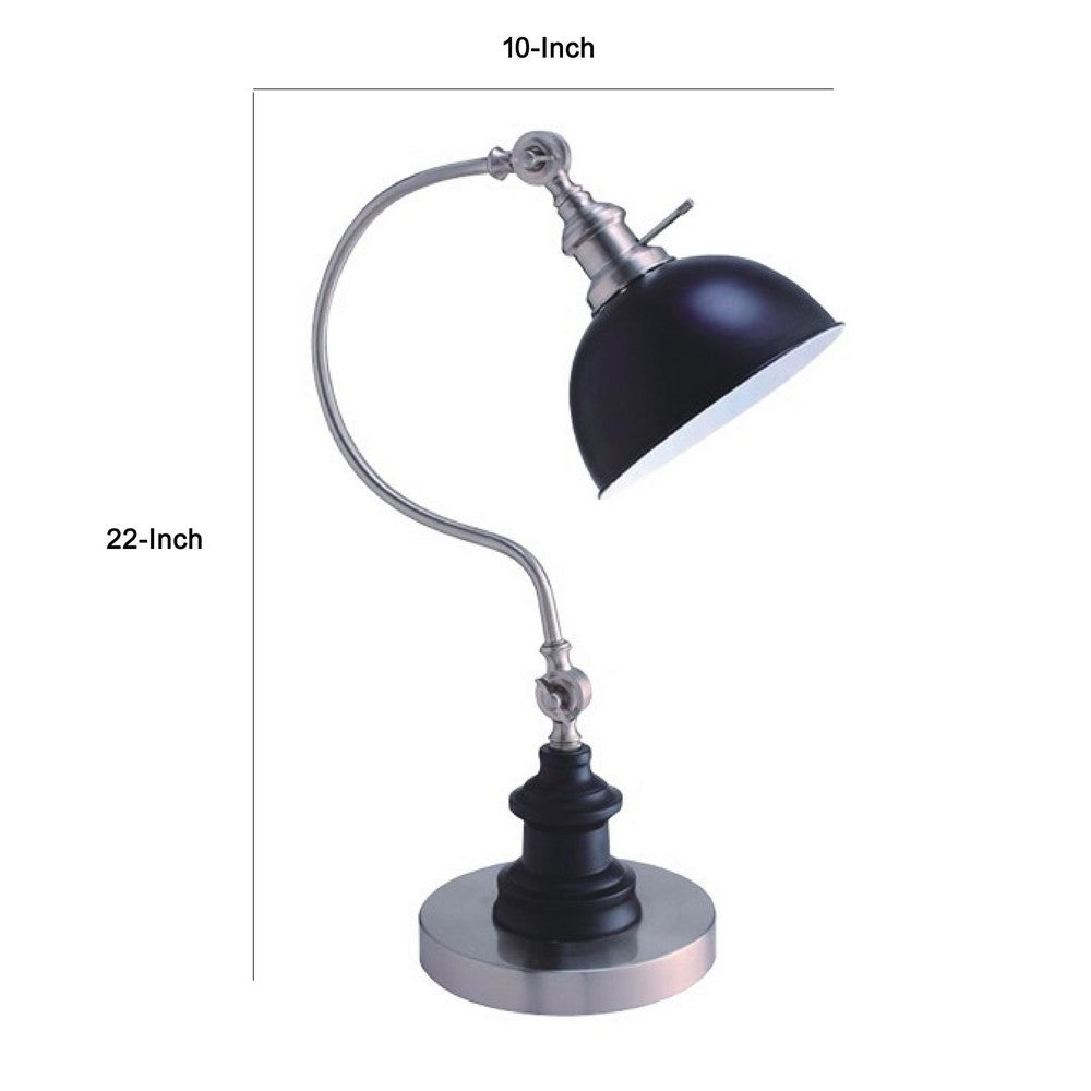 Roma Table Lamp, Gooseneck Arm and Adjustable Head, Nickel, Black Metal - BM349755