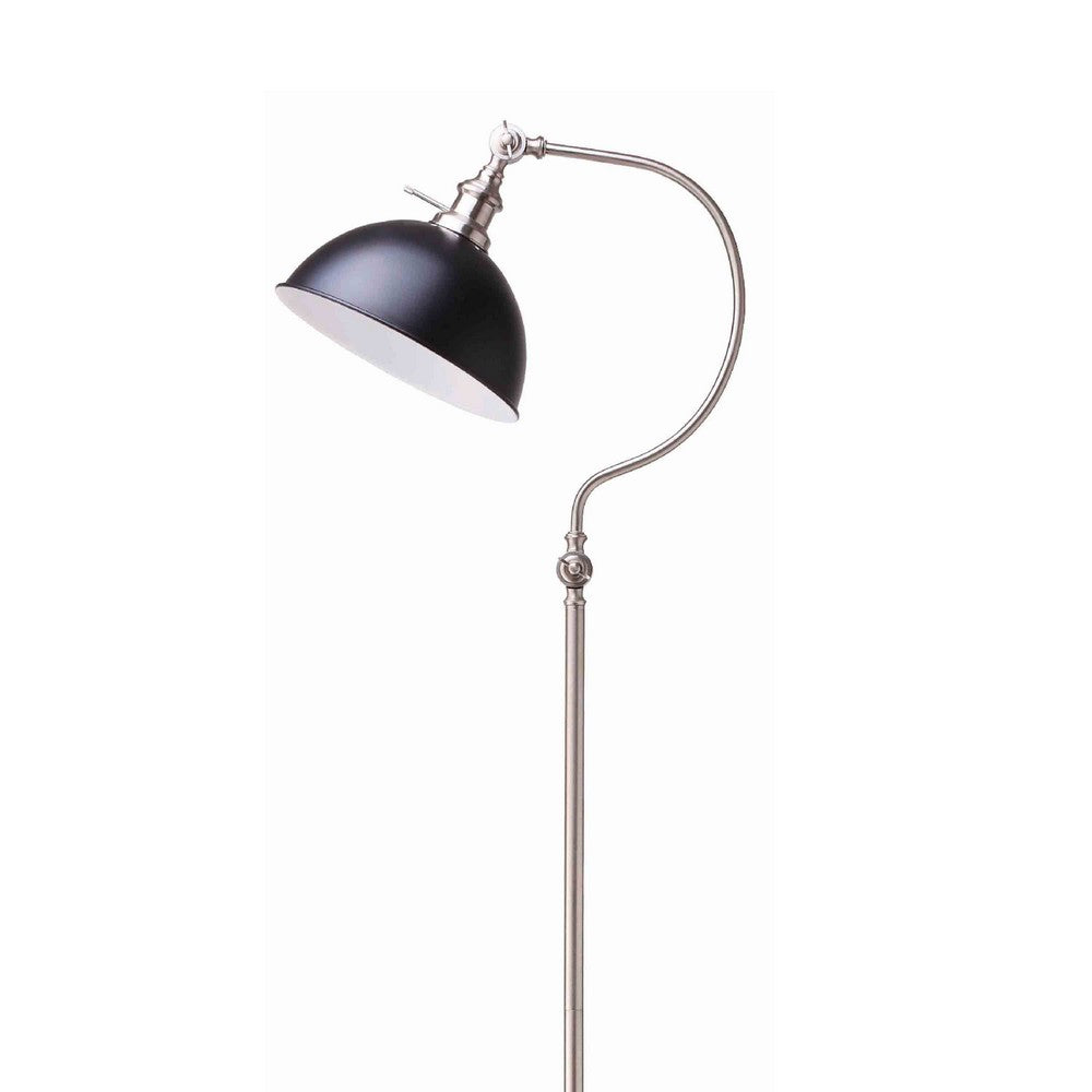 Roma Floor Lamp, Gooseneck Arm and Adjustable Head, Nickel, Black Metal - BM349756