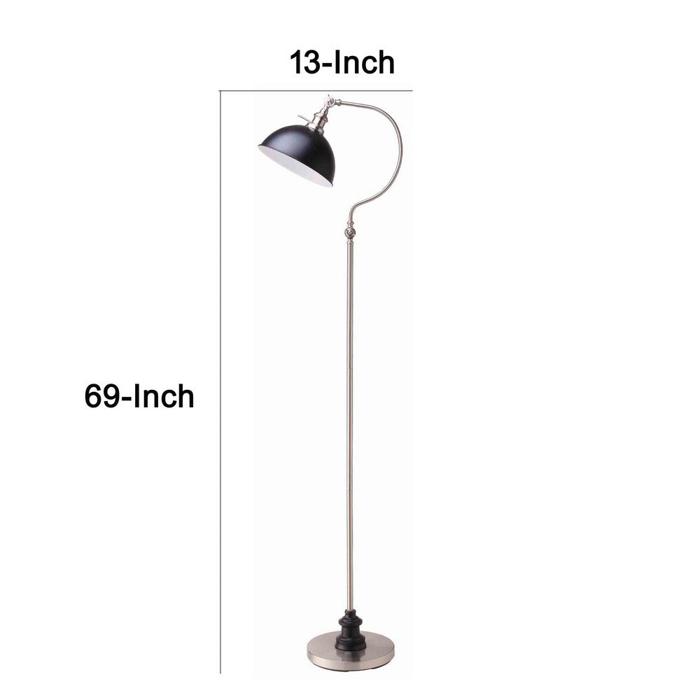Roma Floor Lamp, Gooseneck Arm and Adjustable Head, Nickel, Black Metal - BM349756