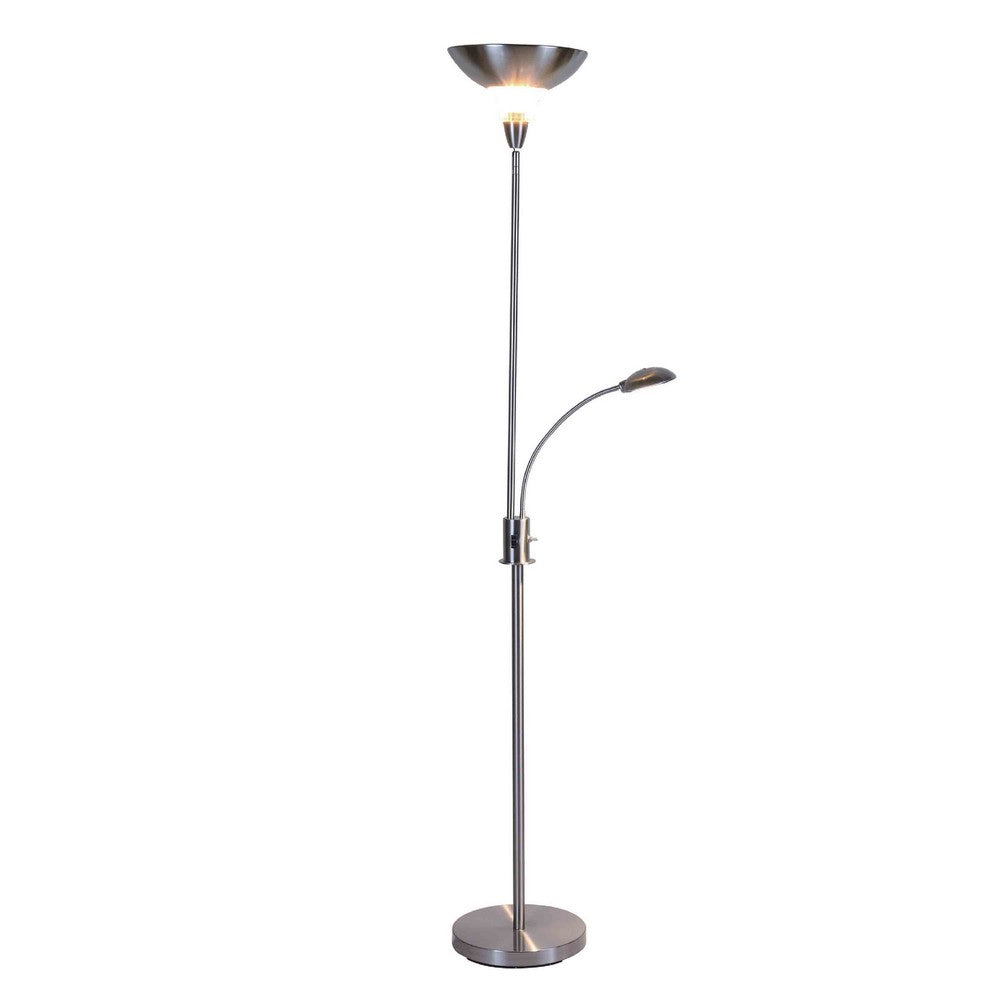 Torchiere Floor Lamp w LED Reading Light, Adjustable Arm, Satin Nickel - BM349757