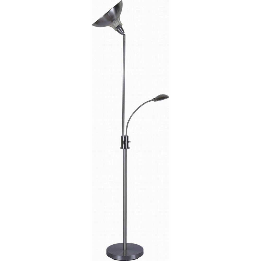 Torchiere Floor Lamp w LED Reading Light, Adjustable Arm, Satin Nickel - BM349757