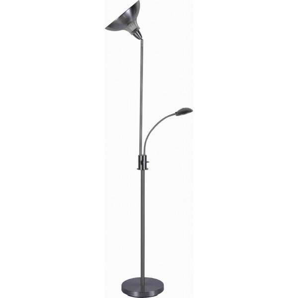 Torchiere Floor Lamp w LED Reading Light, Adjustable Arm, Satin Nickel - BM349757