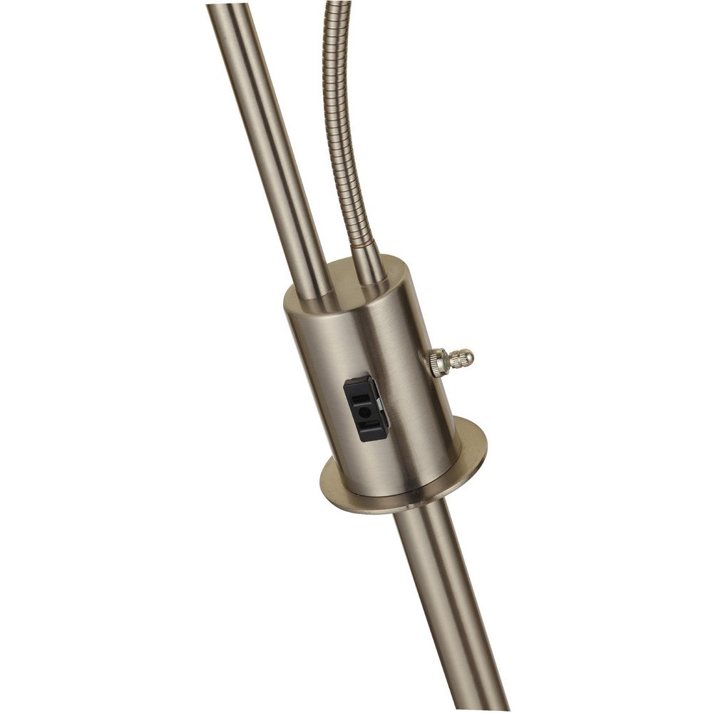 Torchiere Floor Lamp w LED Reading Light, Adjustable Arm, Satin Nickel - BM349757