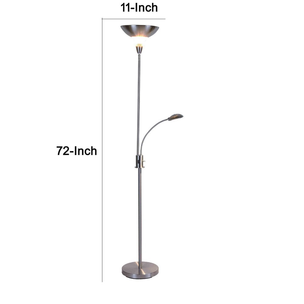 Torchiere Floor Lamp w LED Reading Light, Adjustable Arm, Satin Nickel - BM349757