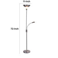Torchiere Floor Lamp w LED Reading Light, Adjustable Arm, Satin Nickel - BM349757