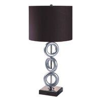 Table Lamp Set of 2, Brown Fabric Shades, 3 Ring Design, Silver Metal - BM349758