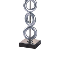 Table Lamp Set of 2, Brown Fabric Shades, 3 Ring Design, Silver Metal - BM349758