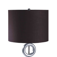 Table Lamp Set of 2, Brown Fabric Shades, 3 Ring Design, Silver Metal - BM349758