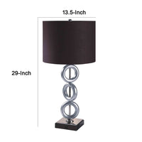 Table Lamp Set of 2, Brown Fabric Shades, 3 Ring Design, Silver Metal - BM349758