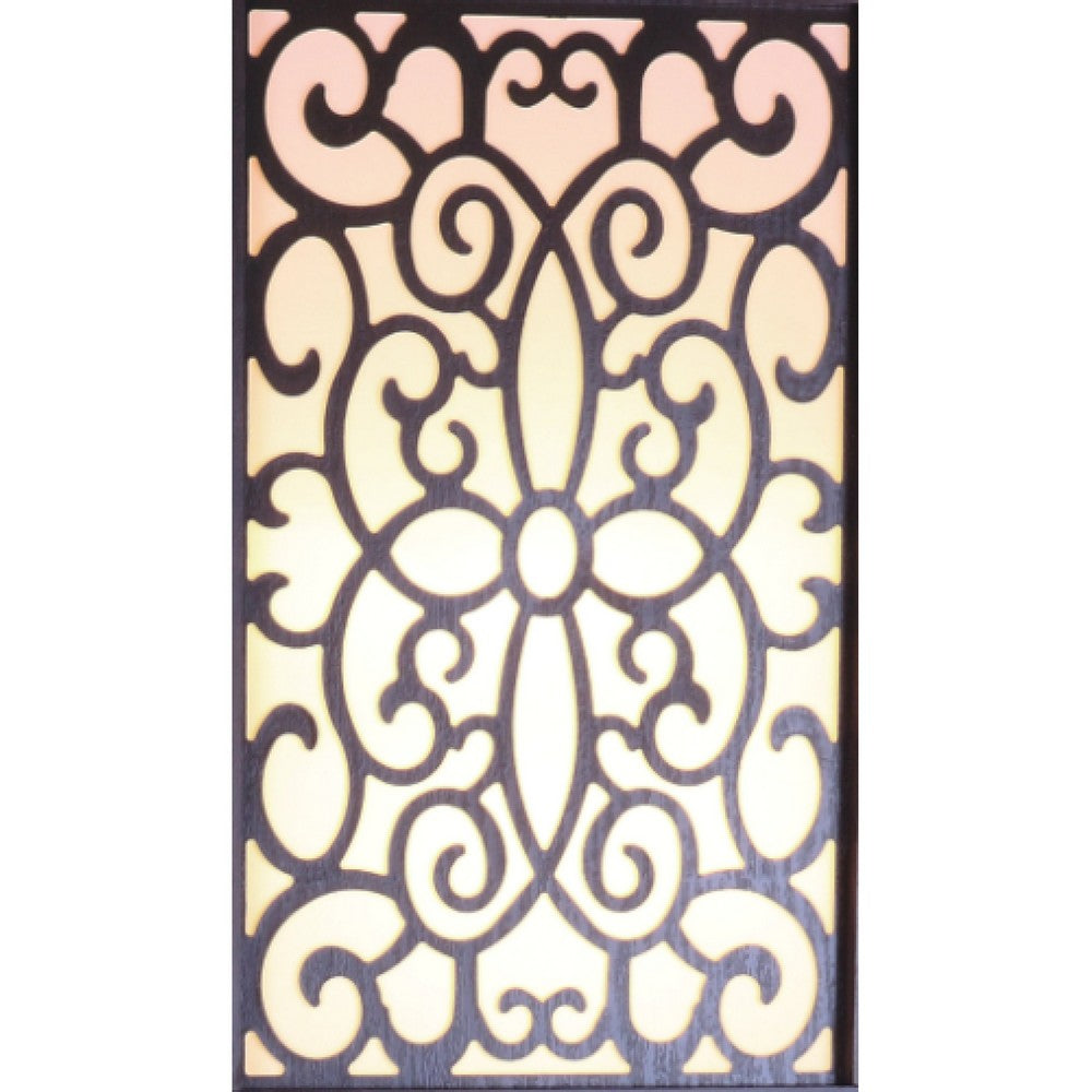 Corner Floor Lamp, 3 Shelves, Floral Carved White Fabric Shade, Brown Wood - BM349759