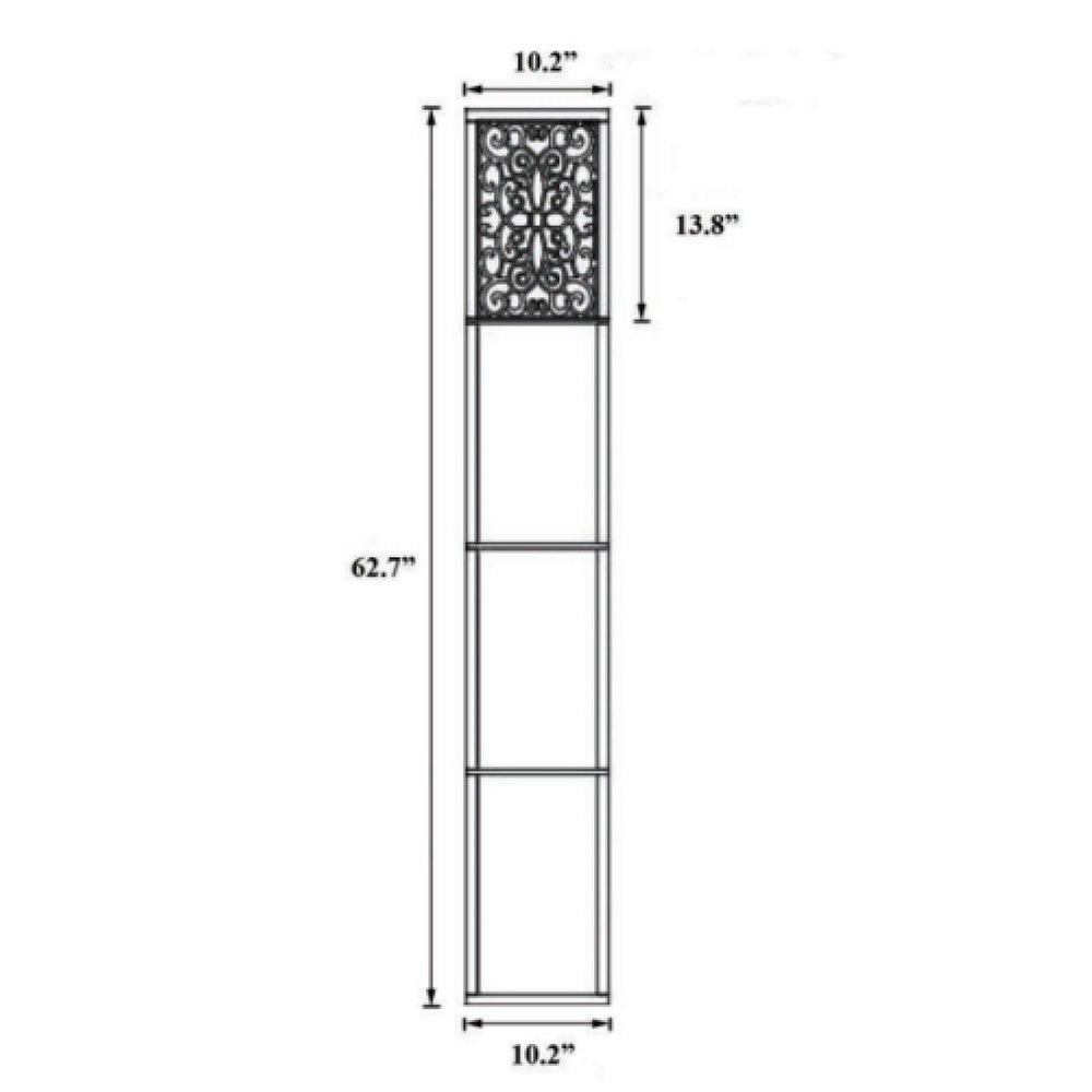 Corner Floor Lamp, 3 Shelves, Floral Carved White Fabric Shade, Brown Wood - BM349759