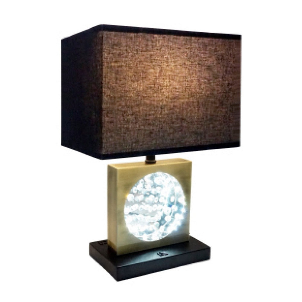 Table Lamp with Night Light, USB, Gold n Black Base with Crystal Accent - BM349760