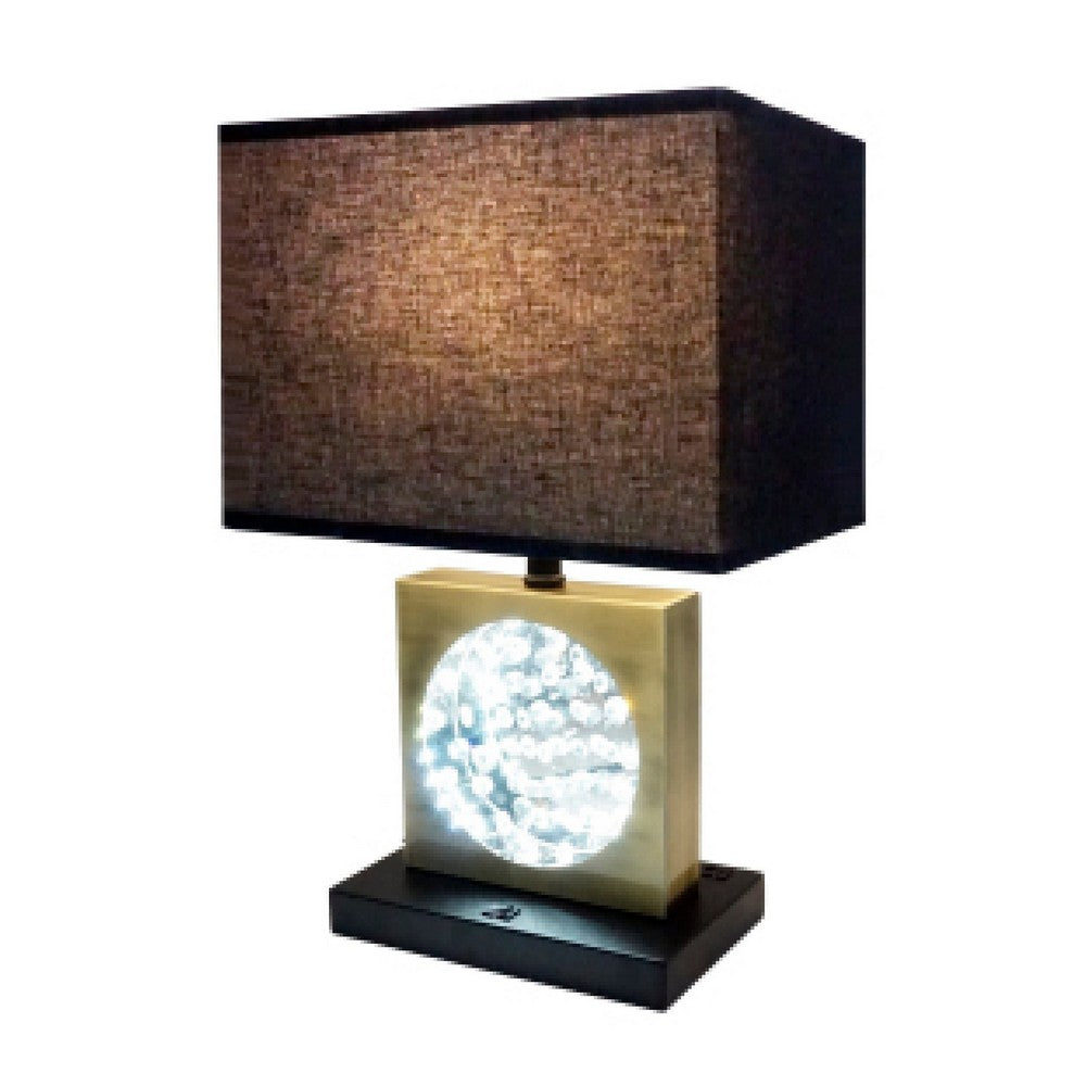 Table Lamp with Night Light, USB, Gold n Black Base with Crystal Accent - BM349760