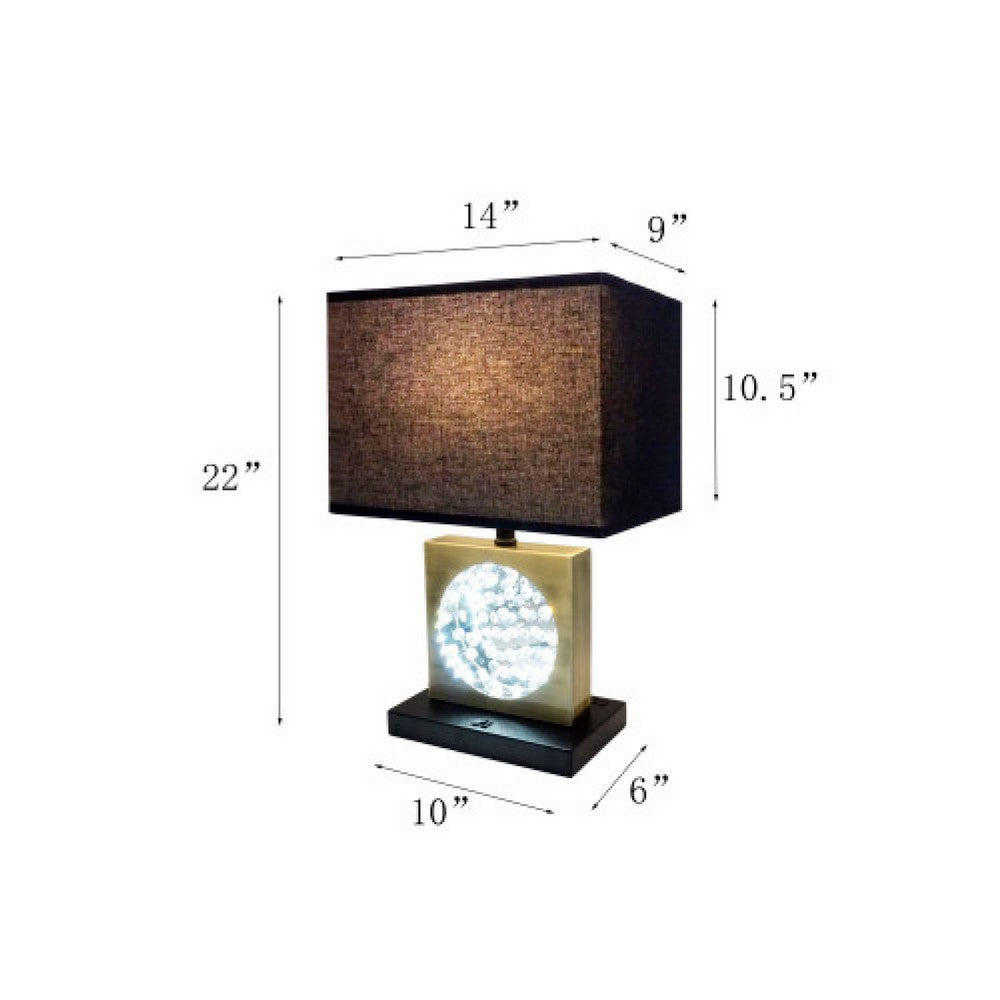 Table Lamp with Night Light, USB, Gold n Black Base with Crystal Accent - BM349760