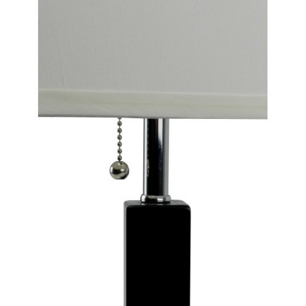 Table Lamp, White Fabric Shade, Square Brown Body, Chrome Metal Base - BM349761