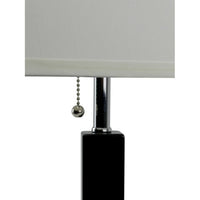 Table Lamp, White Fabric Shade, Square Brown Body, Chrome Metal Base - BM349761
