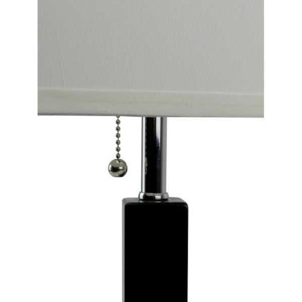 Table Lamp, White Fabric Shade, Square Brown Body, Chrome Metal Base - BM349761