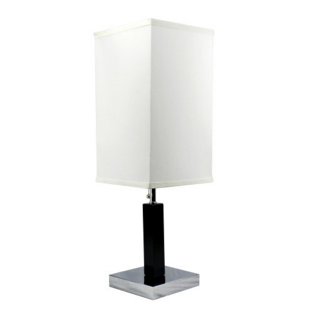 Table Lamp, White Fabric Shade, Square Brown Body, Chrome Metal Base - BM349761