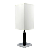 Table Lamp, White Fabric Shade, Square Brown Body, Chrome Metal Base - BM349761