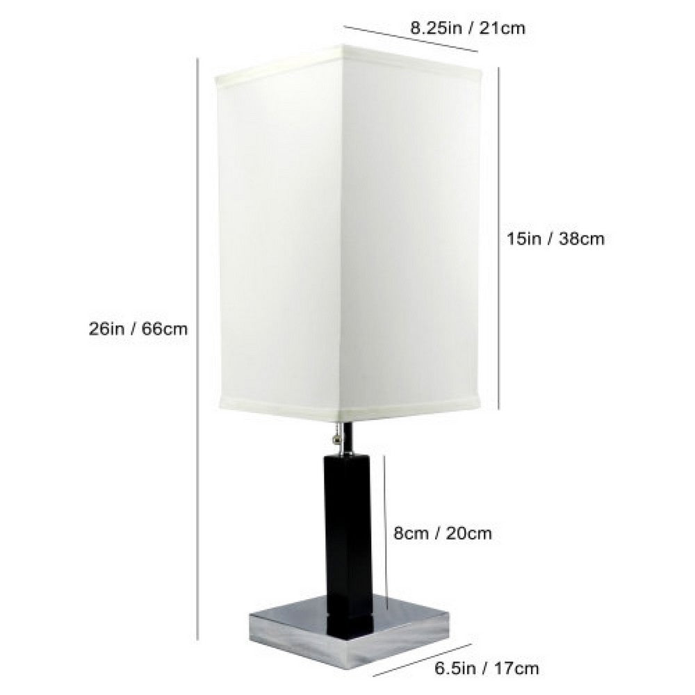Table Lamp, White Fabric Shade, Square Brown Body, Chrome Metal Base - BM349761